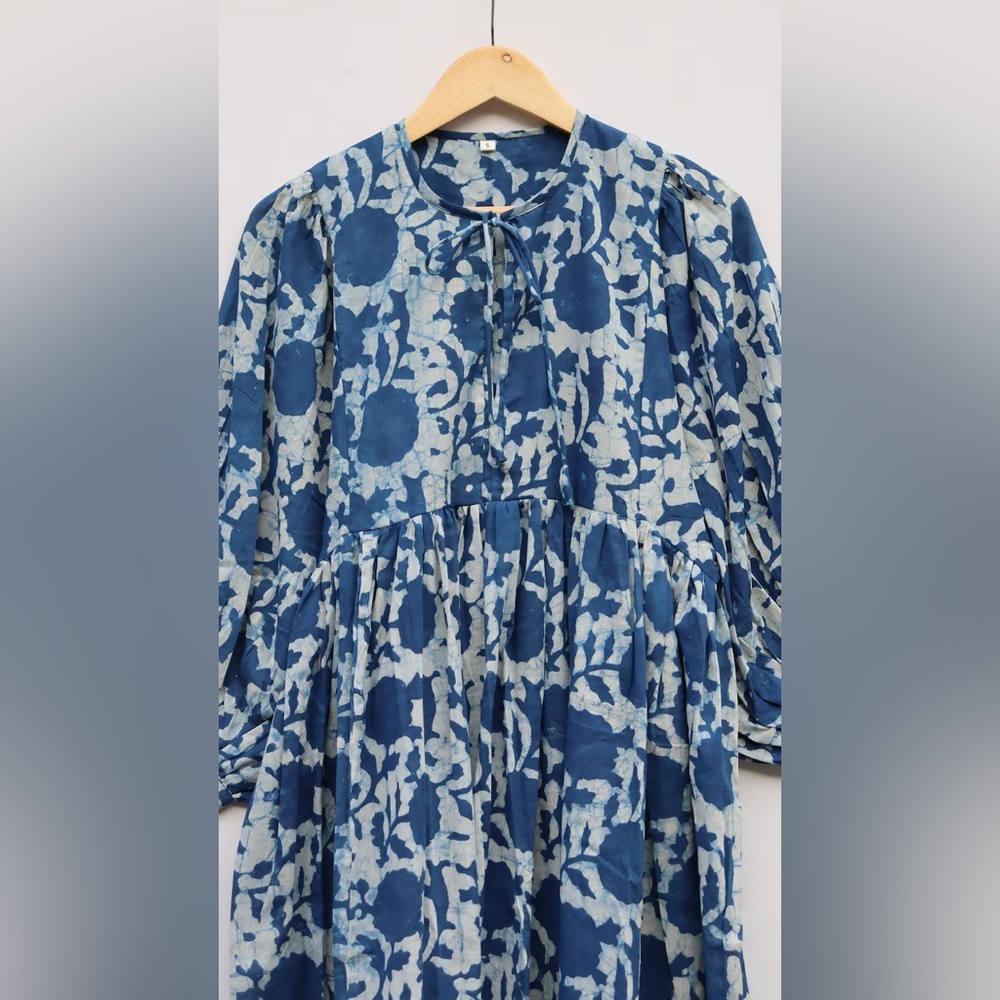 Natural Indigo Mini Dress Small 100% Cotton